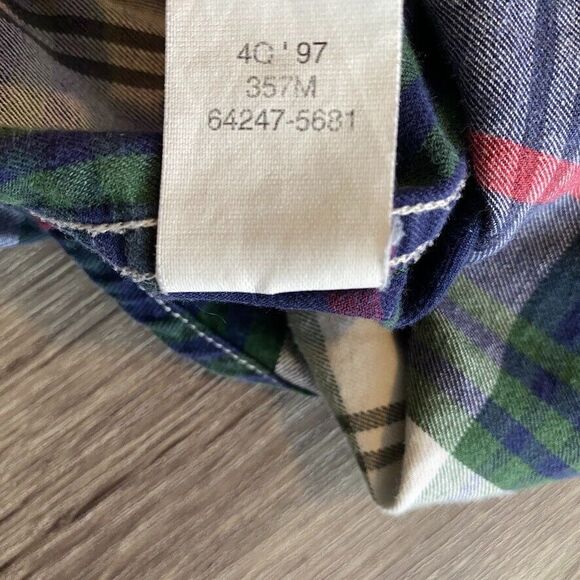 VTG Dockers Men's Small Plaid Flannel Cotton Button Down White Blue Green 90's - Picture 10 of 12